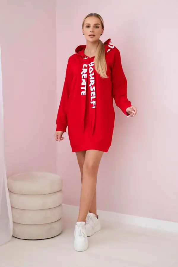 Oversize suknelė su gobtuvu ir užrašais - spalvų pasirinkimas