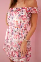 Trumpa išpaniško stiliaus gėlėta suknelė atvirais pečiais - spalvų pasirinkimas