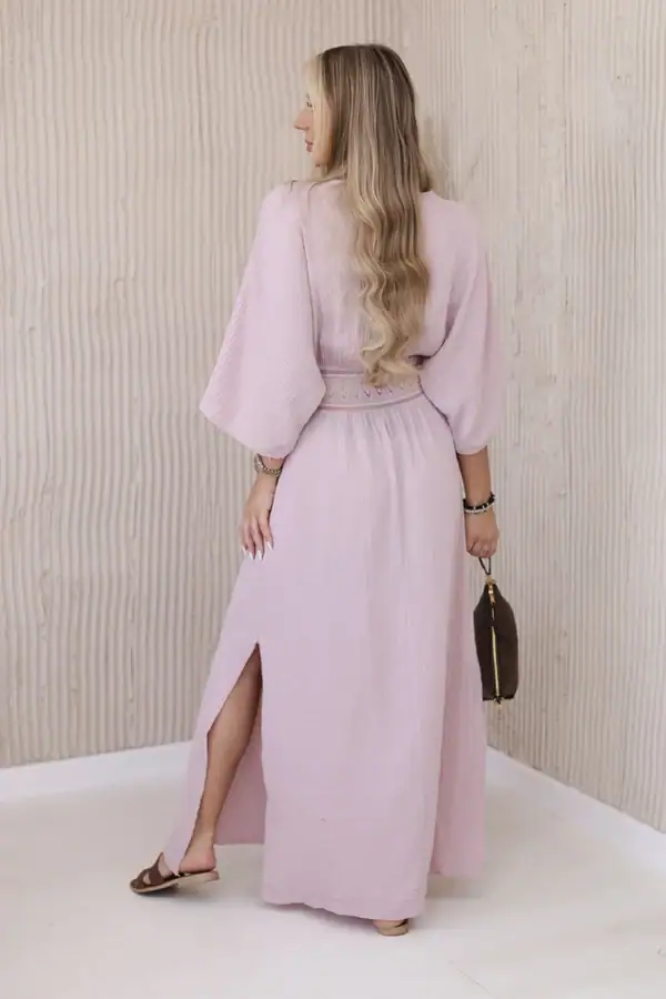 Muslino suknelė su siuvinėjimais ties juosmeniu - spalvų pasirinkimas