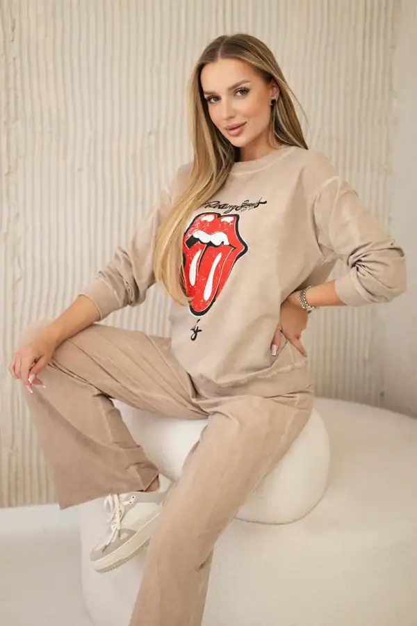 Medvilninis komplektas: džemperis su aplikacija + kelnės - spalvų pasirinkimas