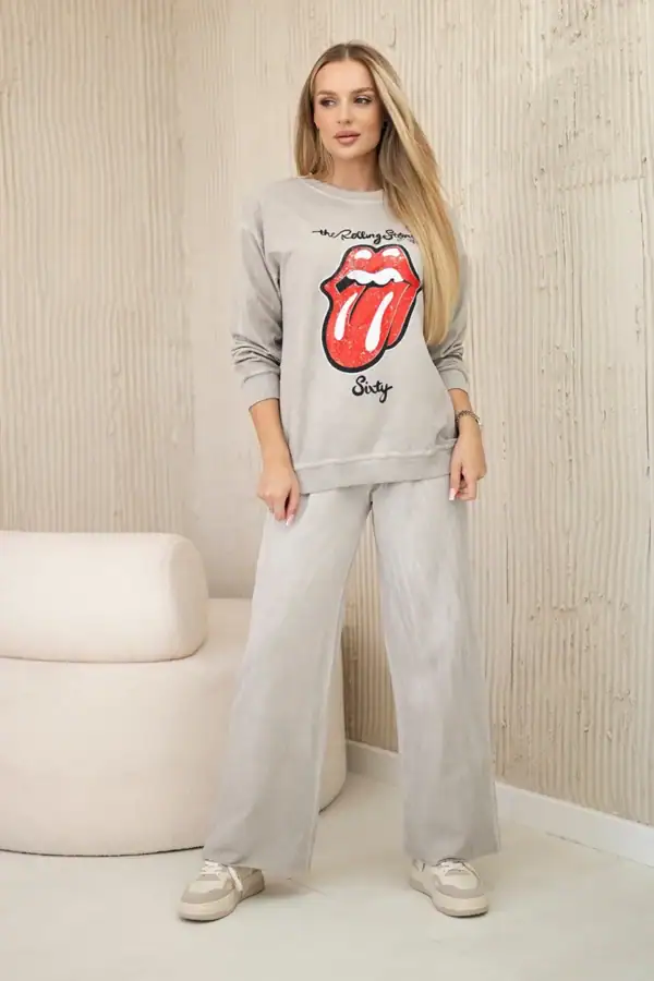 Medvilninis komplektas: džemperis su aplikacija + kelnės - spalvų pasirinkimas