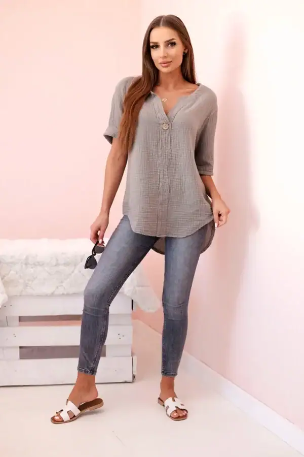 Moteriški muslino marškiniai su sagute - spalvų pasirinkimas