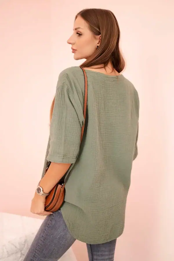 Moteriški muslino marškiniai su sagute - spalvų pasirinkimas