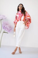Oranžinė ir balta kimono tipo palaidinė Kimono Wave – Miss City