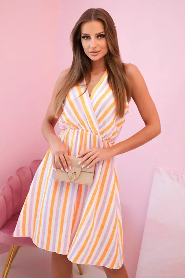 Medvilninė suknelė su spalvotomis juostelėmis - spalvų pasirinkimas