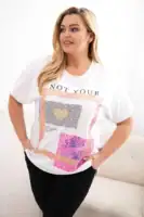 Plus Size marškinėliai su auksiniu užrašu - juoda