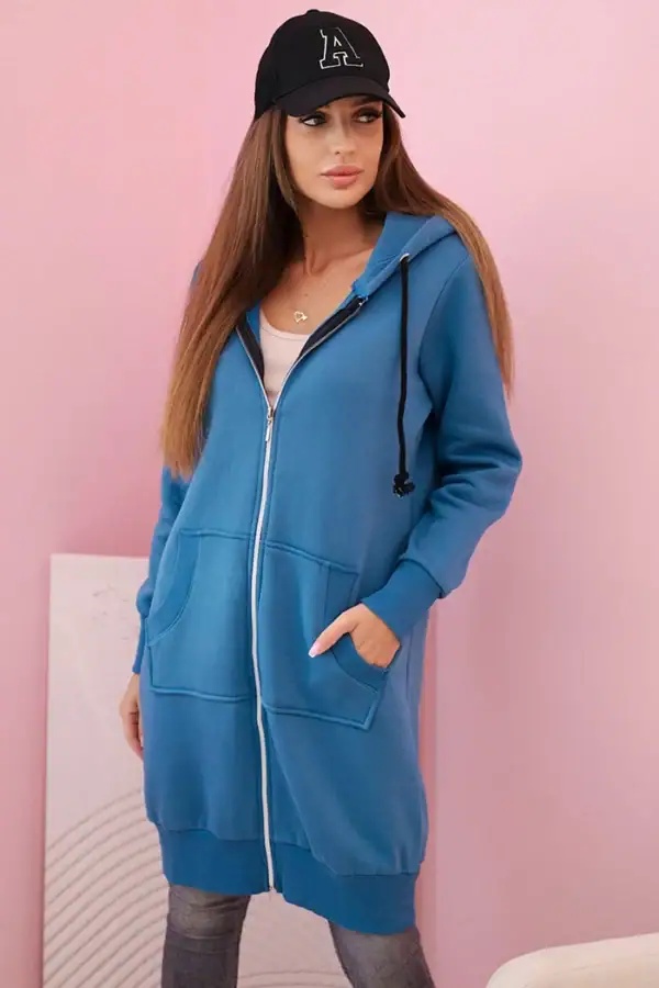 Ilgas džemperis gobtuvu ir užtrauktuku - spalvų pasirinkimas