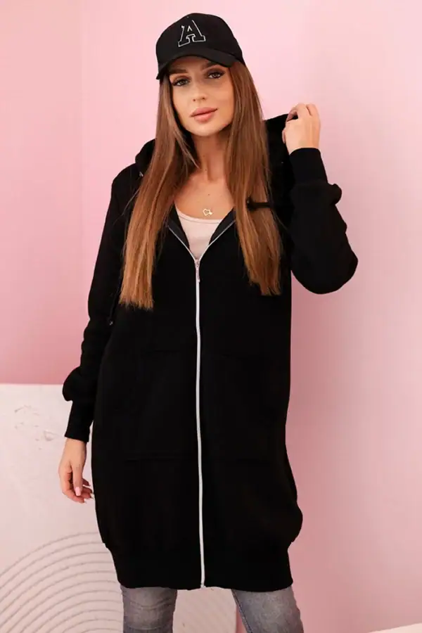 Ilgas džemperis gobtuvu ir užtrauktuku - spalvų pasirinkimas