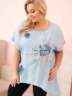 Plus Size marškinėliai su aplikacijomis - džinso