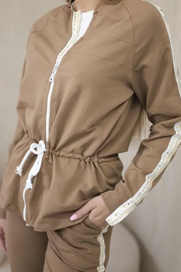 Moteriškas medvilnės komplektas su juostele ir valais smėlio spalva