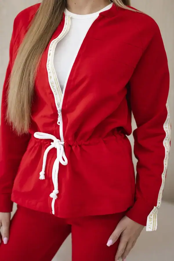 Moteriškas medvilnės komplektas su juostele ir valais smėlio spalva