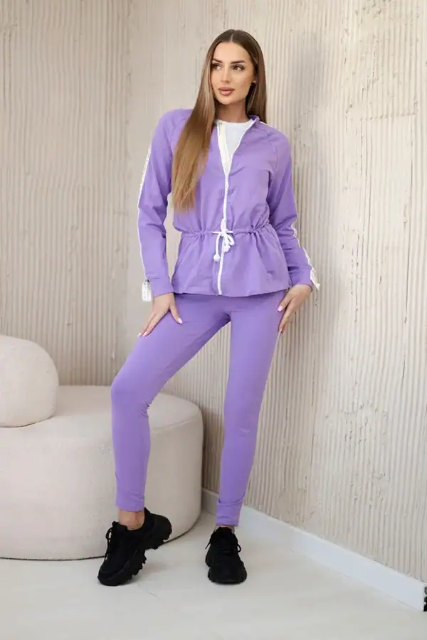 Moteriškas medvilnės komplektas su juostele ir valais smėlio spalva