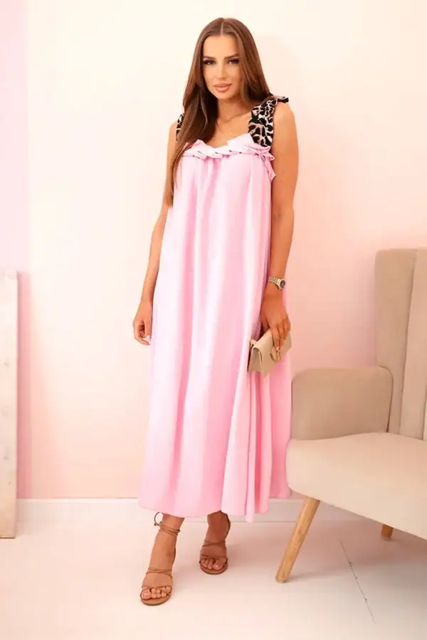 Moteriška maxi suknelė su leopardo rašto petnešėlėmis - spalvų pasirinkimas