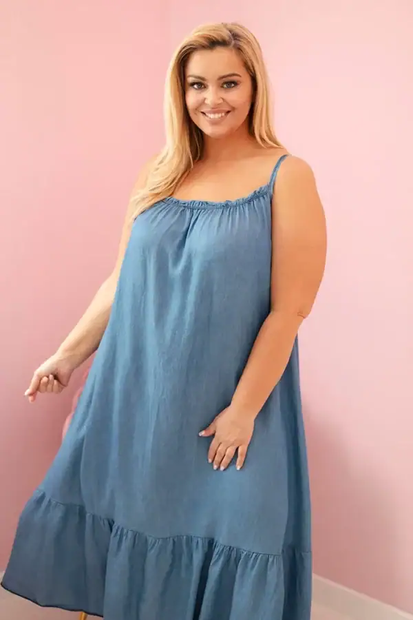 Plus size suknelė su petnešėlėmis ir raukiniais - dvi spalvos