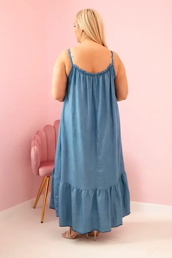 Plus size suknelė su petnešėlėmis ir raukiniais - dvi spalvos