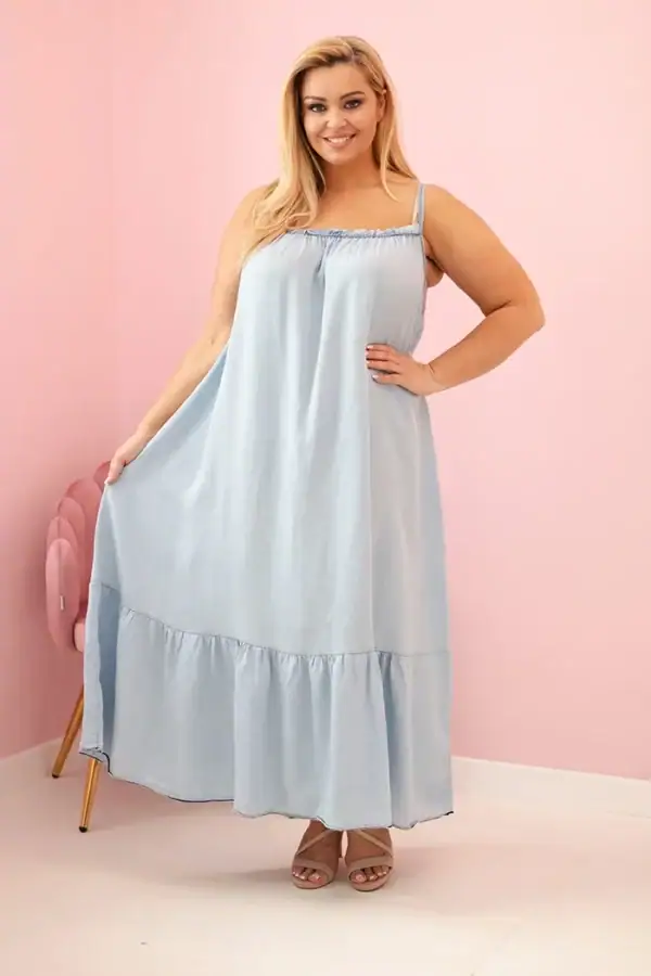Plus size suknelė su petnešėlėmis ir raukiniais - dvi spalvos