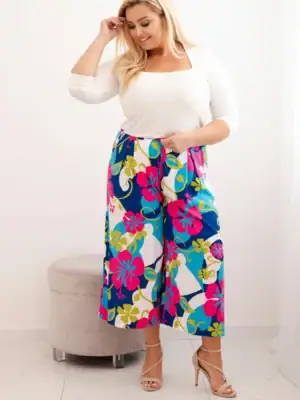 Plus Size viskozinės kelnės su gėlių raštu - dvi spalvos
